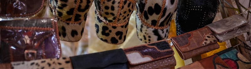 Purses, wallets, and caps made from jaguar and other wild animal parts are commonly offered in Bolivian markets.