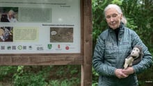 Budapest, Hungary - May 09 2023 Dr. Jane Goodall with Mr. H at the Jane Goodall Nature Trail. Image credit by vitrolphoto / Shutterstock